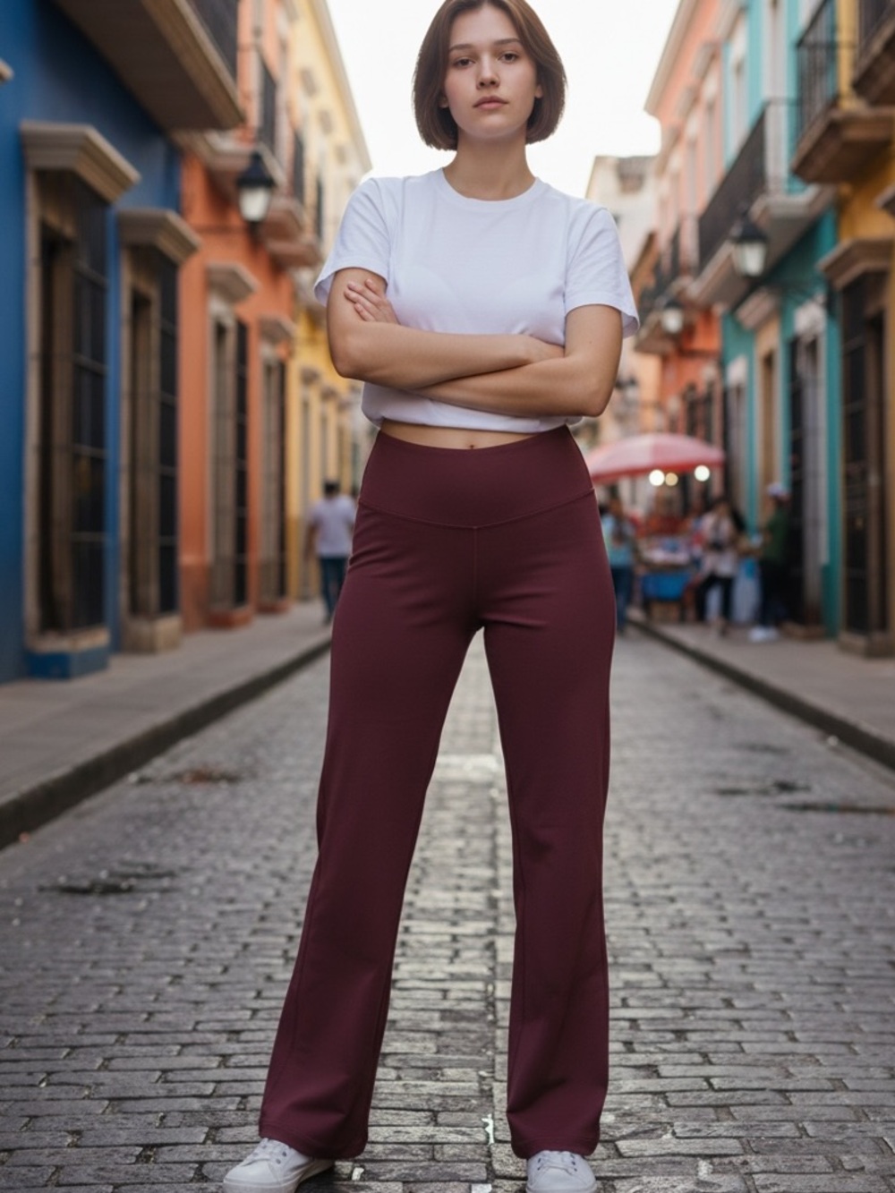 Jockey Wide-Leg High-Waist Pants in Burgundy